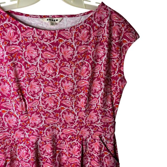 Boden Floral Print Fit & Flare Dress Pink Paisley Cap Sleeve Cotton Blend sz 10L - Picture 8 of 10